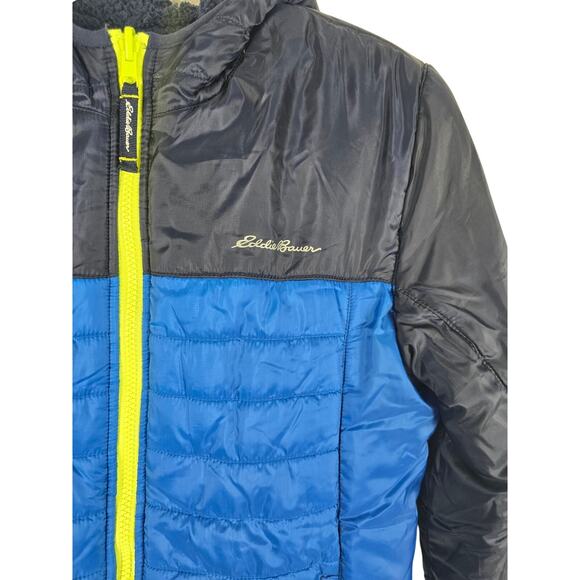 Eddie Bauer BOYS 2 Tone Reverable Sherpa Puffer Hooded Jacket L 14-16 - Picture 2 of 6